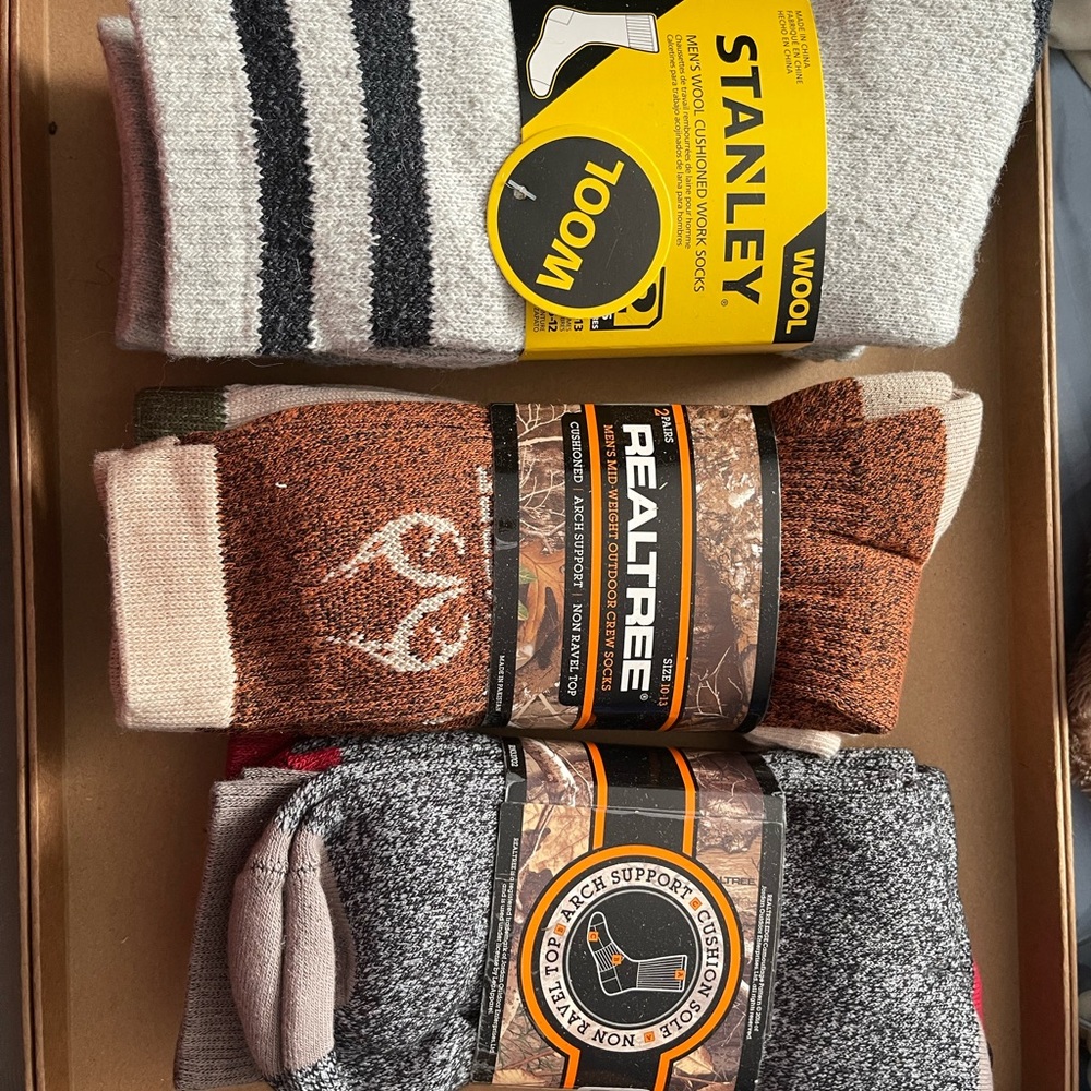 Stanley, RealTree Wool Men's Socks - Gray, Black, and Cream, Brown